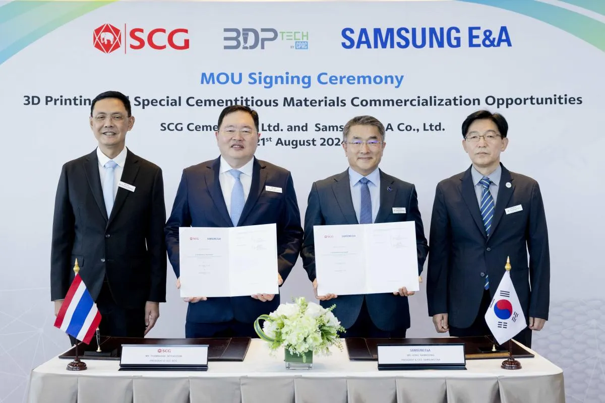 “SCG - CPAC” ผนึก “Samsung E&A” ลงนาม MOU เพื่อเสริมศักยภาพเทคโนโลยีก่อสร้างด้วย 3D Printing และ Special cementitious