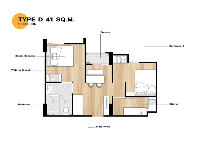 The Coopers Me Sukhumvit 62 Unit Plan TYPE D 41 SQ.M.