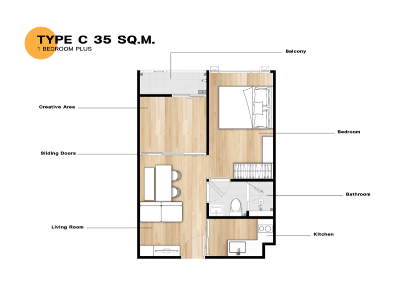 The Coopers Me Sukhumvit 62 Unit Plan TYPE C 35 SQ.M.