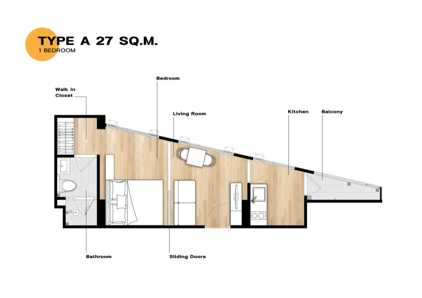 The Coopers Me Sukhumvit 62 Unit Plan TYPE A 27 SQ.M.