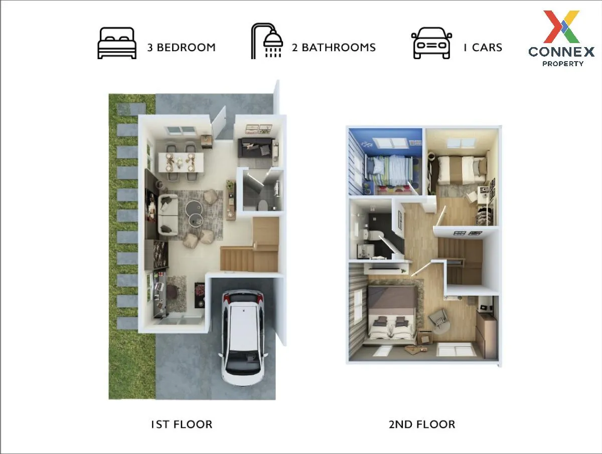 ขายทาวน์เฮ้าส์/ทาวน์โฮม  บ้านพฤกษา รังสิต - ธัญบุรี 2 ห้องมุม คลอ 2