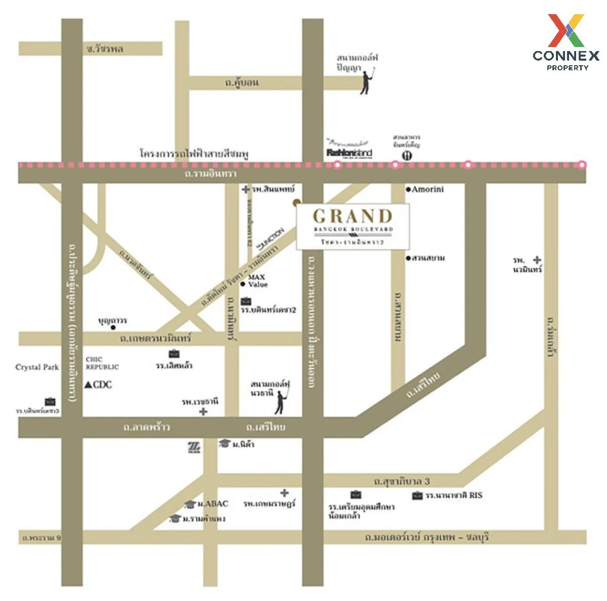 ขายบ้าน  แกรนด์ บางกอก บูเลอวาร์ด รัชดา-รามอินทรา 2 ชั้นสูง หน้าก