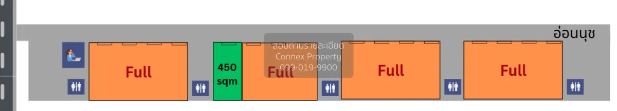 For Rent Warehouse Onnut70 450 square meter  , corner unit , wide